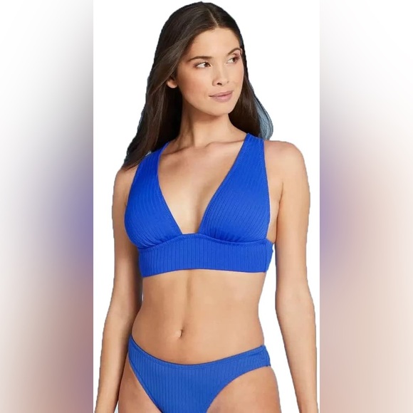 323.SMALL NWT Shade & Shore Women's Tall Triangle Ribbed Bikini Top - Picture 2 of 7